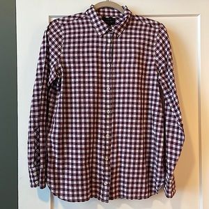 JCrew Maroon & White Gingham Button Down size 8
